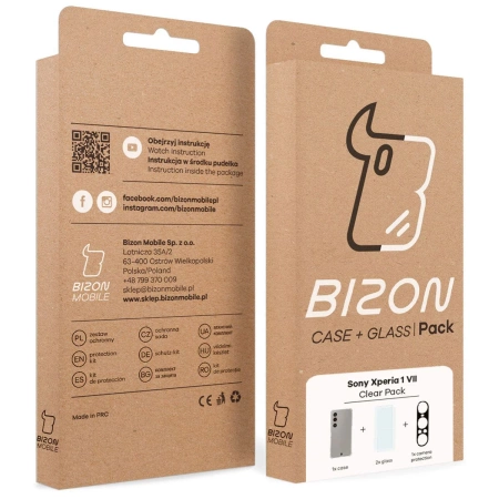 Etui + 2x szkło hartowane + szkiełko na obiektyw Bizon Case Clear Pack do Sony Xperia 1 VII