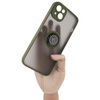 Etui z uchwytem na palec Bizon Case Hybrid Ring do iPhone 14 Plus, przydymione z zieloną ramką