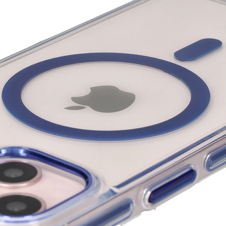 Etui z pierścieniem magnetycznym Bizon Case Marco do iPhone 14 / iPhone 13, przezroczyste z niebieską ramką