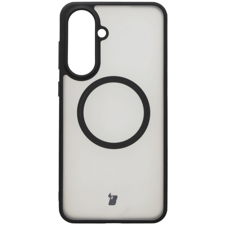 Etui z pierścieniem magnetycznym Bizon Case MatteO do Galaxy A56 5G, półprzezroczyste z czarną ramką