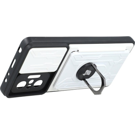 Etui Bizon Case Camshield Card Slot Ring do Redmi Note 10 Pro, białe