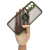 Etui z uchwytem na palec Bizon Case Hybrid Ring do Galaxy A14 4G / 5G, przydymione z zieloną ramką
