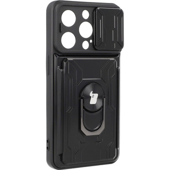 Etui Bizon Case Camshield Card Slot Ring do iPhone 14 Pro, czarne