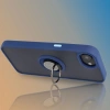 Etui z uchwytem na palec Bizon Case Hybrid Ring do iPhone 16e, przydymione z granatową ramką