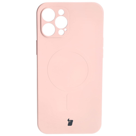 Etui silikonowe z pierścieniem magnetycznym Bizon Case Silicone Magnetic do iPhone 12 Pro Max, jasnoróżowe