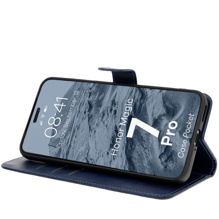 Etui z klapką Bizon Case Pocket do Honor Magic7 Pro, granatowe