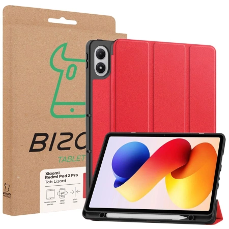 Etui z klapką Bizon Case Tab Lizard do Xiaomi Redmi Pad 2 Pro, czerwone