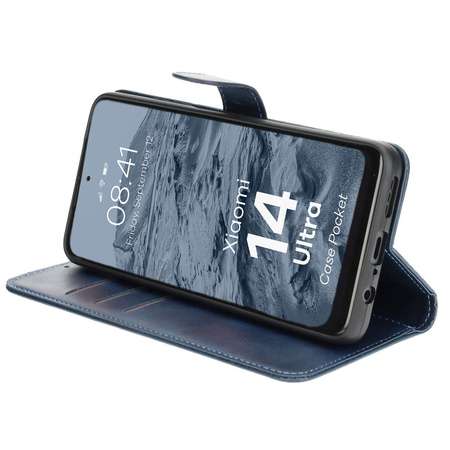 Etui z klapką Bizon Case Pocket do Xiaomi 14 Ultra, granatowe