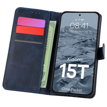 Etui z klapką Bizon Case Pocket do Xiaomi 15T, granatowe