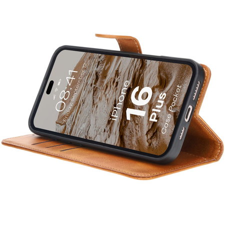 Etui z klapką Bizon Case Pocket do iPhone 16 Plus, brązowe