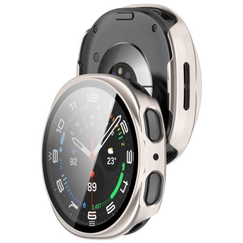 Etui ze szkłem do zegarka Bizon Case+Glass Watch do Samsung Galaxy Watch 8 44 mm, szampańskie