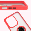 Etui z uchwytem na palec Bizon Case Hybrid Ring do Xiaomi Redmi 13 4G, przydymione z czerwoną ramką