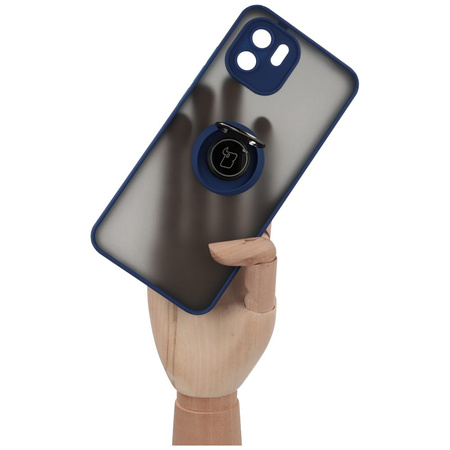 Etui z uchwytem na palec Bizon Case Hybrid Ring do Xiaomi Redmi A1, przydymione z granatową ramką