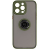 Etui z uchwytem na palec Bizon Case Hybrid Ring do iPhone 14 Pro Max, przydymione z zieloną ramką
