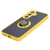 Etui z uchwytem na palec Bizon Case Hybrid Ring do Galaxy S25 / S24, przydymione z żółtą ramką