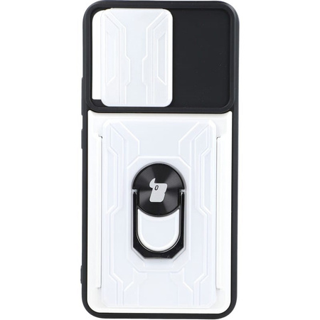 Etui Bizon Case Camshield Card Slot Ring do Galaxy S22 Plus, białe