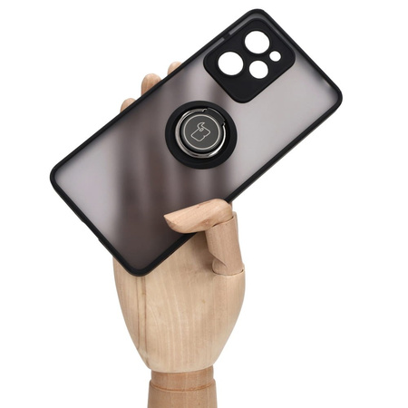 Etui z uchwytem na palec Bizon Case Hybrid Ring do Xiaomi Poco X5 Pro, przydymione z czarną ramką