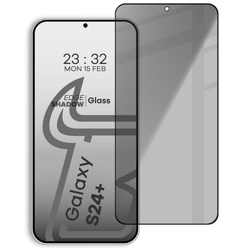 Prywatyzujące szkło hartowane Bizon Glass Edge Shadow do Samsung Galaxy S24 Plus, przyciemniane z czarną ramką