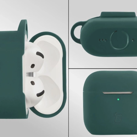 Silikonowe etui z karabińczykiem Bizon Case Headphone Silicone do AirPods 4, ciemnozielone