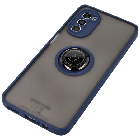 Etui z uchwytem na palec Bizon Case Hybrid Ring do Motorola Moto G52 / G82, przydymione z granatową ramką