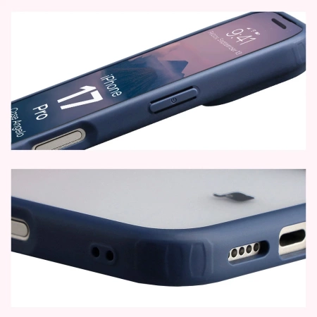 Etui Bizon Case Angelo do iPhone 17 Pro, półprzezroczyste z granatową ramką