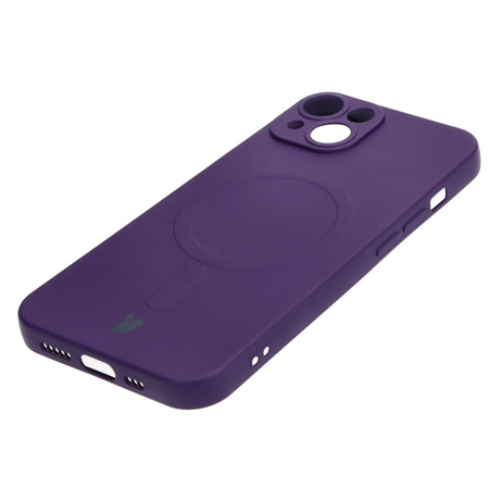 Etui silikonowe z pierścieniem magnetycznym Bizon Case Silicone Magnetic do iPhone 14, śliwkowe