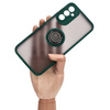 Etui z uchwytem na palec Bizon Case Hybrid Ring do Galaxy A14 4G / 5G, przydymione z ciemnozieloną ramką
