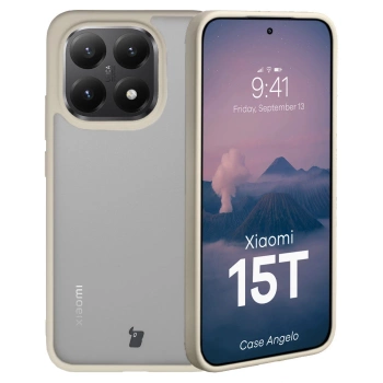 Etui Bizon Case Angelo do Xiaomi 15T, półprzezroczyste z beżową ramką