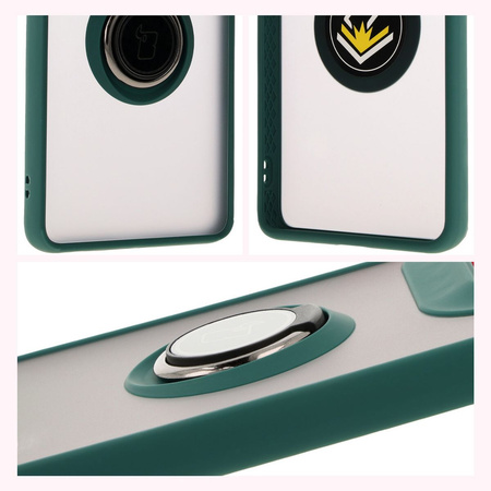Etui z uchwytem na palec Bizon Case Hybrid Ring do Motorola Edge 50 Ultra, przydymione z ciemnozieloną ramką