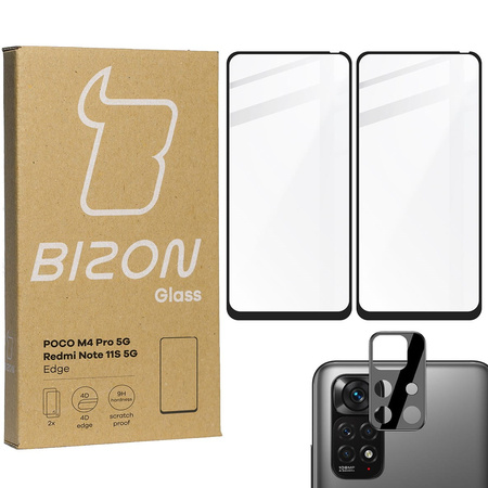2x Szkło + szybka na aparat Bizon Edge Pack do Poco M4 Pro 5G / Redmi Note 11S 5G