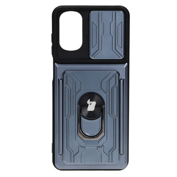 Etui Bizon Case Camshield Card Slot Ring do Moto G22, szare