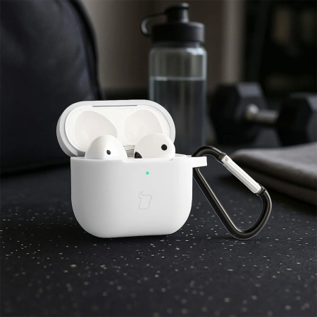Silikonowe etui z karabińczykiem Bizon Case Headphone Silicone do AirPods 3, białe