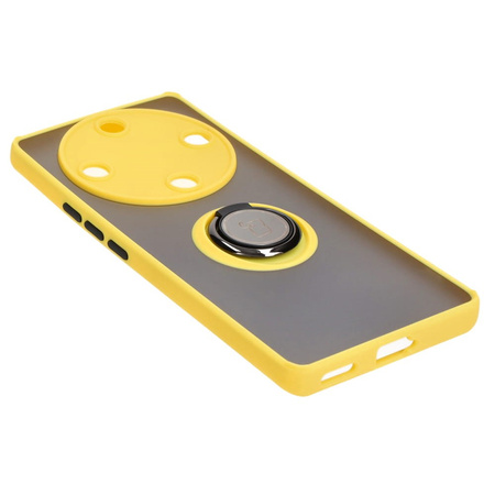 Etui z uchwytem na palec Bizon Case Hybrid Ring do Honor Magic5 Lite, przydymione z żółtą ramką