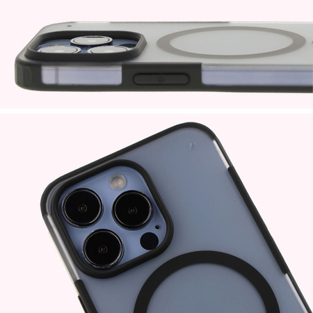 Etui z pierścieniem magnetycznym Bizon Case MatteO do iPhone 13 Pro, półprzezroczyste z czarną ramką