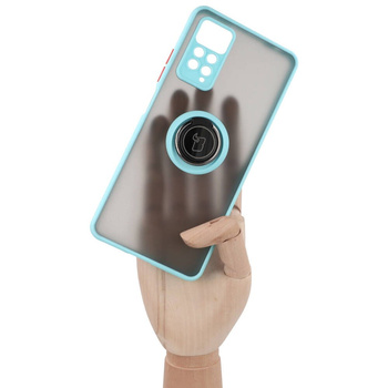 Etui z uchwytem na palec Bizon Case Hybrid Ring do Xiaomi Redmi Note 11 Pro / Pro 5G, przydymione z jasnoniebieską ramką