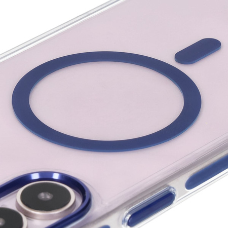 Etui z pierścieniem magnetycznym Bizon Case Marco do iPhone 16 Plus, przezroczyste z niebieską ramką