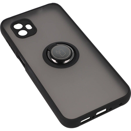 Etui z uchwytem na palec Bizon Case Hybrid Ring do Galaxy Xcover6 Pro, przydymione z czarną ramką