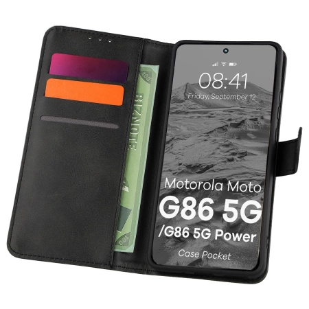 Etui z klapką Bizon Case Pocket do Motorola Moto G86 5G / G86 Power 5G, czarne