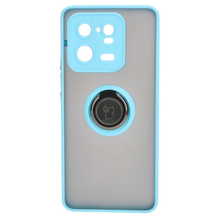 Etui z uchwytem na palec Bizon Case Hybrid Ring do Xiaomi 13 Pro, przydymione z jasnoniebieską ramką