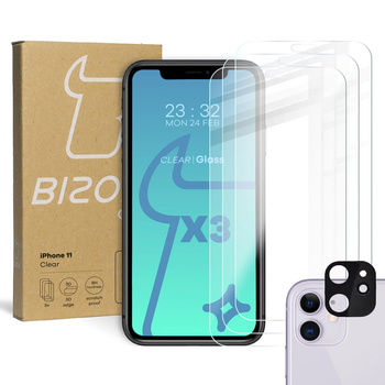 3x Szkło hartowane + szybka na aparat Bizon Glass Clear Pack do iPhone 11