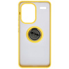 Etui z uchwytem na palec Bizon Case Hybrid Ring do Xiaomi Redmi Note 13 Pro+ 5G, przydymione z żółtą ramką