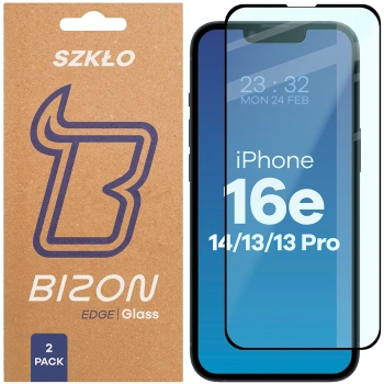 Szkło hartowane Bizon Glass Edge Duo do iPhone 16e / 14 / 13 Pro / iPhone 13, czarna ramka, 2 sztuki