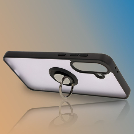 Etui z uchwytem na palec Bizon Case Hybrid Ring do Galaxy A56 5G, przydymione z czarną ramką