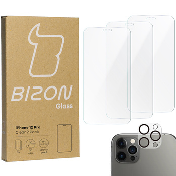 3x Szkło + szybka na aparat BIZON Clear 2 Pack do iPhone 12 Pro