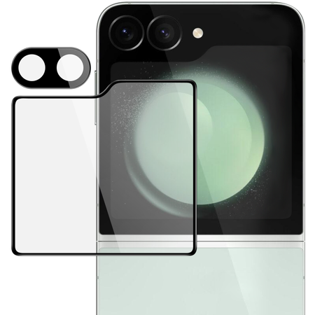 Szkło na aparat + szkło na ekran zewnętrzny Bizon Glass Silk Lens do Galaxy Z Flip6, 2 zestawy