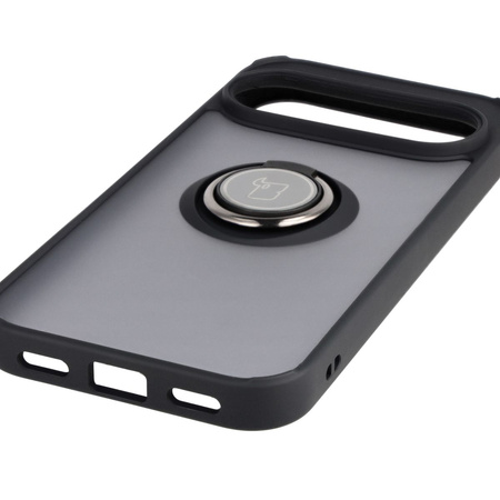 Etui z uchwytem na palec Bizon Case Hybrid Ring do Google Pixel 10 / 10 Pro, przydymione z czarną ramką