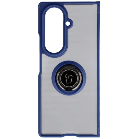 Etui z uchwytem na palec Bizon Case Hybrid Ring do Galaxy Z Fold7, przydymione z ciemnoniebieską ramką