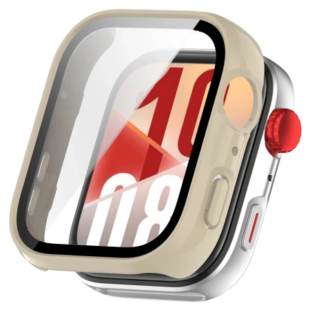 Etui ze szkłem do zegarka Bizon Case+Glass Watch do Huawei Watch Fit 4, beżowe