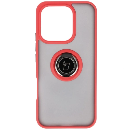 Etui z uchwytem na palec Bizon Case Hybrid Ring do Honor 400 Lite, przydymione z czerwoną ramką