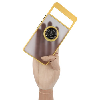 Etui z uchwytem na palec Bizon Case Hybrid Ring do Google Pixel 7, przydymione z żółtą ramką